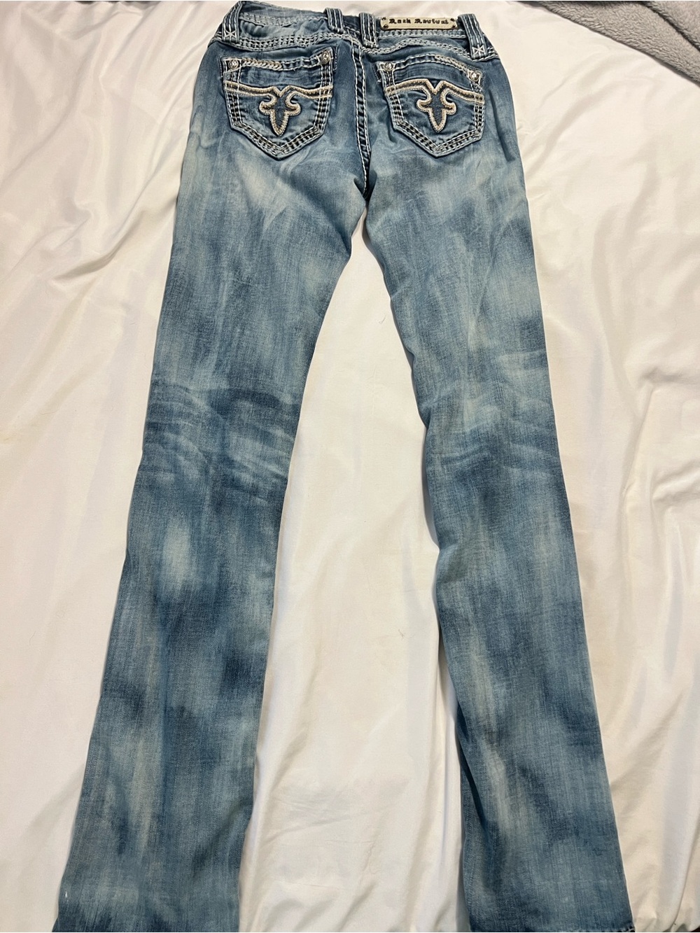 Rock Revival Light Blue Embroidered Back Pocket Flare Jeans